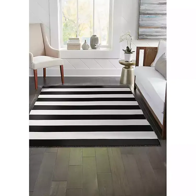 Kirklands Home Black Cabana Stripe Indoor/Outdoor Area Rug, 8x11 Discount