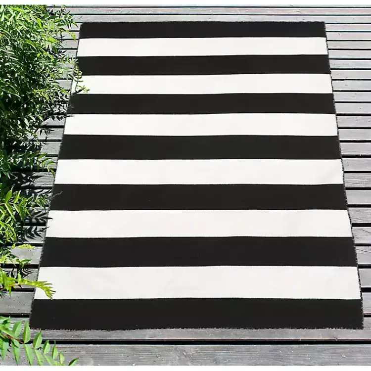 Kirklands Home Black Cabana Stripe Indoor/Outdoor Area Rug, 8x11 Discount