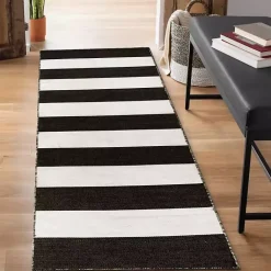 Kirklands Home Black Cabana Stripe Indoor/Outdoor Runner, 2x8 Hot