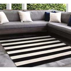 Kirklands Home Black Cabana Stripe Indoor/Outdoor Area Rug, 8x8 New