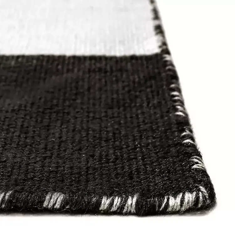 Kirklands Home Black Cabana Stripe Indoor/Outdoor Area Rug, 8x8 New
