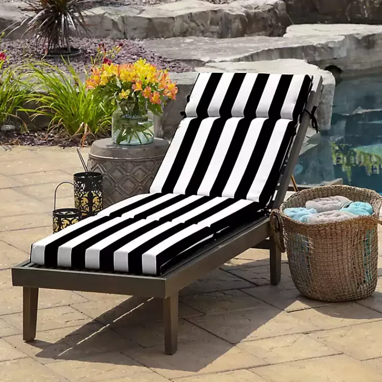 Kirklands Home Cabana Stripe Outdoor Chaise Cushion Black Hot