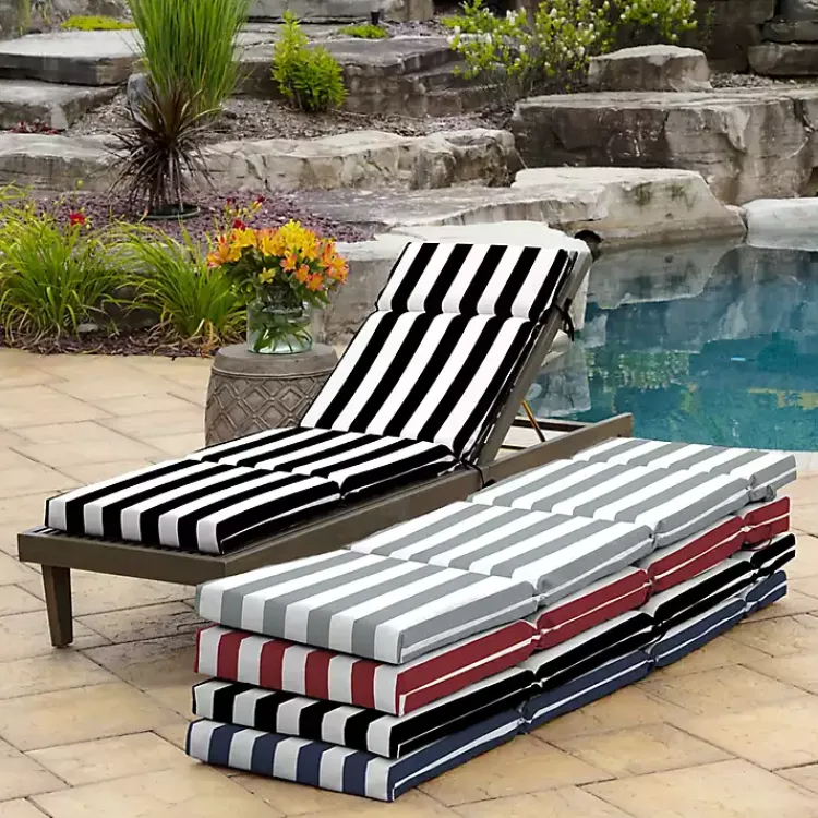 Kirklands Home Cabana Stripe Outdoor Chaise Cushion Black Hot