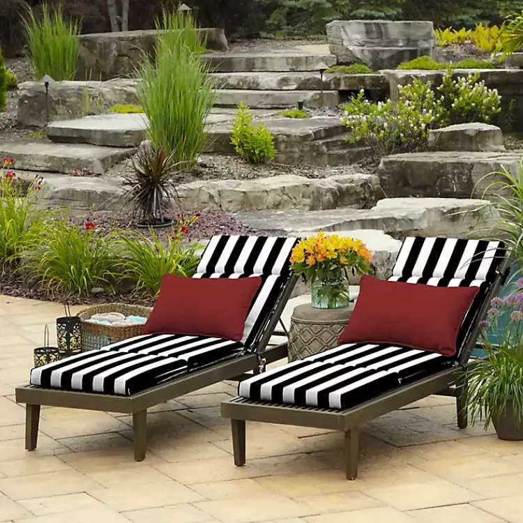 Kirklands Home Cabana Stripe Outdoor Chaise Cushion Black Hot