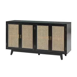 Kirklands Home Cane Wood Storage Media Cabinet Black Outlet