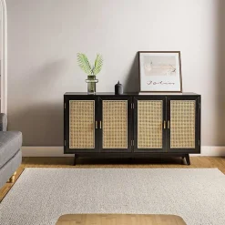 Kirklands Home Cane Wood Storage Media Cabinet Black Outlet