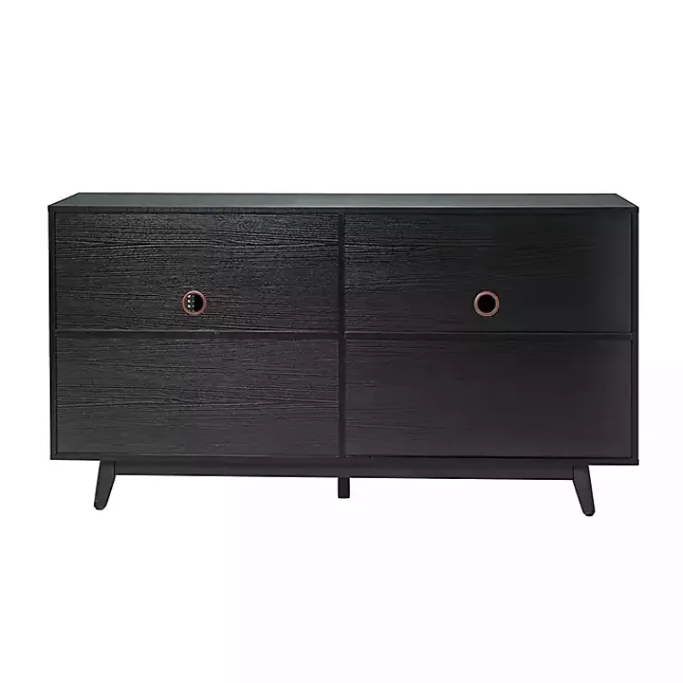 Kirklands Home Cane Wood Storage Media Cabinet Black Outlet