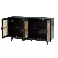 Kirklands Home Cane Wood Storage Media Cabinet Black Outlet