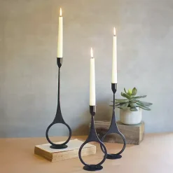 Candle Holders>Kirklands Home Cast Iron Ring 3-pc. Taper Candle Holders Black