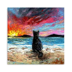 Kirklands Home Black Cat Beach Days Canvas Art Print Multi New