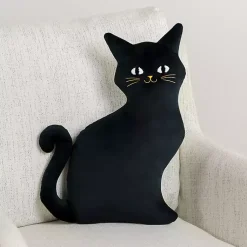 Halloween>Kirklands Home Cat Shaped Halloween Pillow Black
