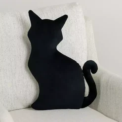 Halloween>Kirklands Home Cat Shaped Halloween Pillow Black
