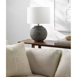 Kirklands Home Black Ceramic Carved Lyon Table Lamp White New