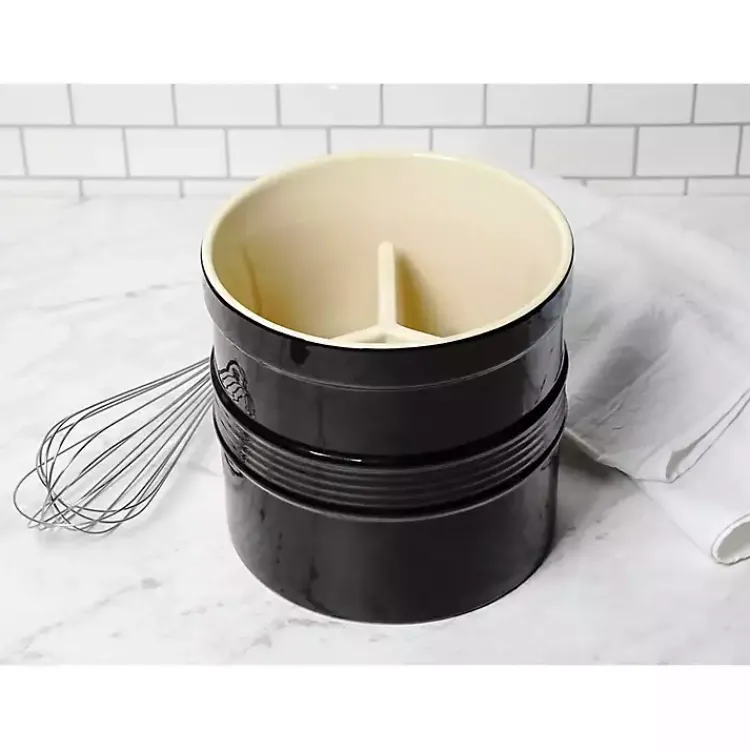Kirklands Home Ceramic Oversized Crock with Divider Black Clearance