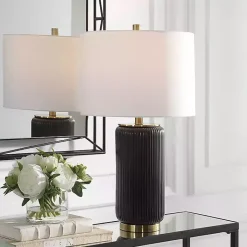 Kirklands Home Black Ceramic Ribbed Table Lamp White Best