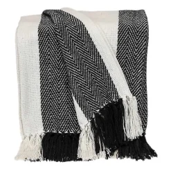 Blankets & Throws>Kirklands Home Black Chalet Striped Fringe Throw