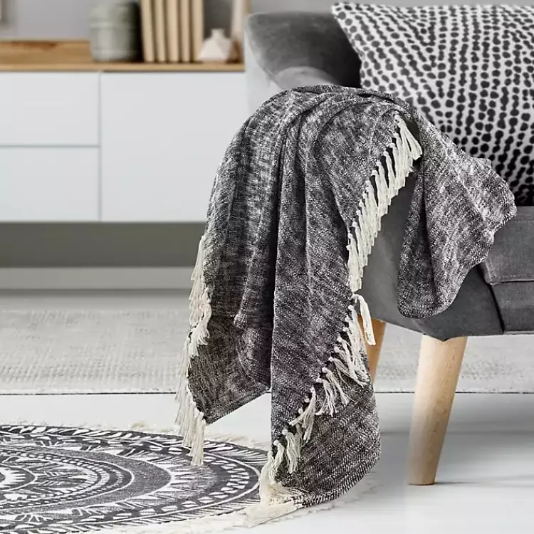Blankets & Throws>Kirklands Home Black Chambray Fringe Throw