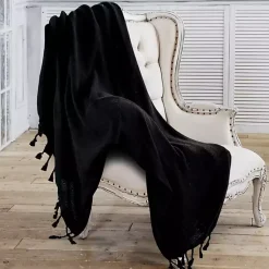 Blankets & Throws>Kirklands Home Checkered Weave Fringe Throw Black