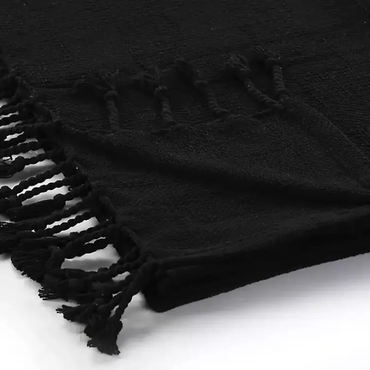 Blankets & Throws>Kirklands Home Checkered Weave Fringe Throw Black