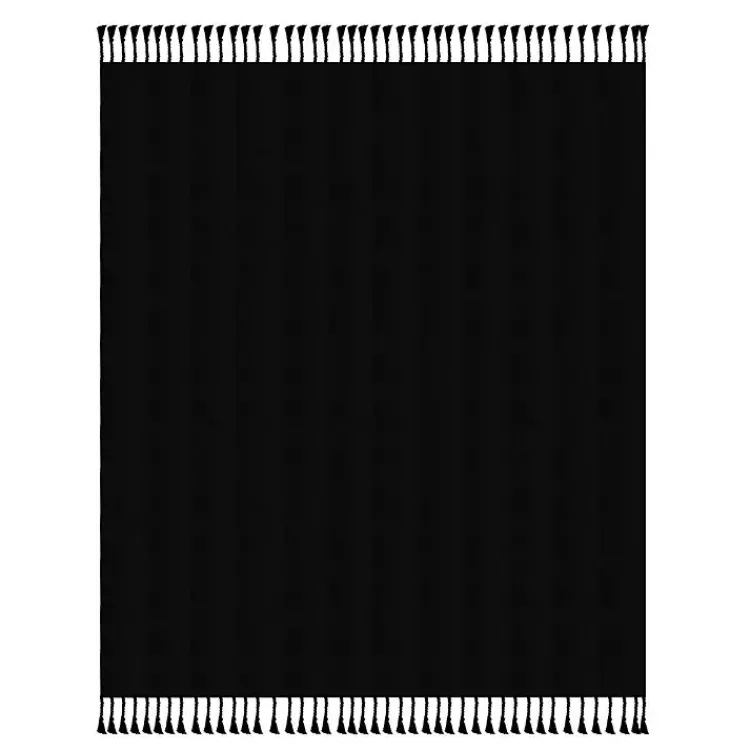 Blankets & Throws>Kirklands Home Checkered Weave Fringe Throw Black
