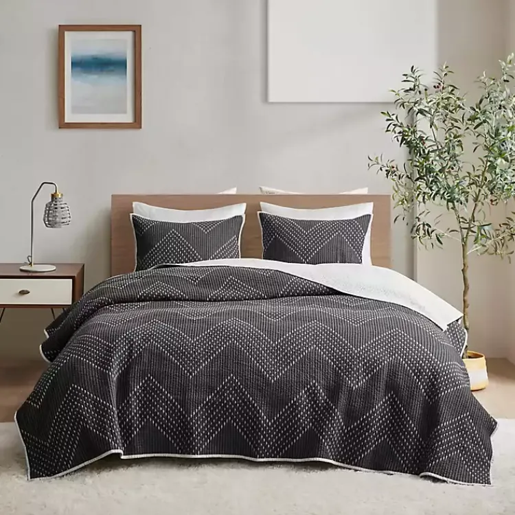 Kirklands Home Chevron Full/Queen 3-pc. Coverlet Set Black New