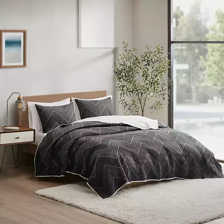 Kirklands Home Chevron Full/Queen 3-pc. Coverlet Set Black New