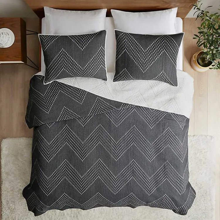 Kirklands Home Chevron Full/Queen 3-pc. Coverlet Set Black New
