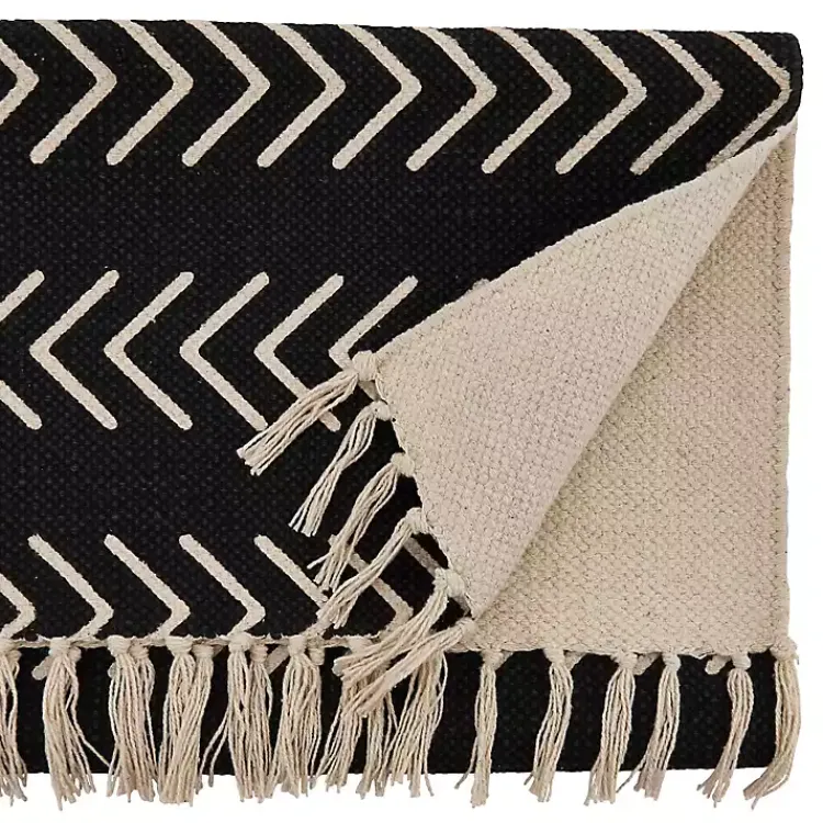 Kirklands Home Chevron Table Runner with Fringe Black New