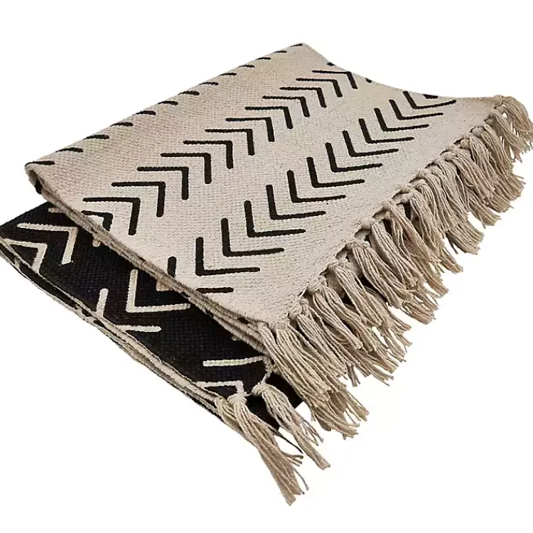 Kirklands Home Chevron Table Runner with Fringe Black New