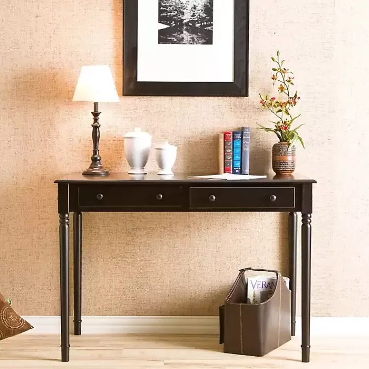 Kirklands Home Classic 2-Drawer Wood Desk Black New