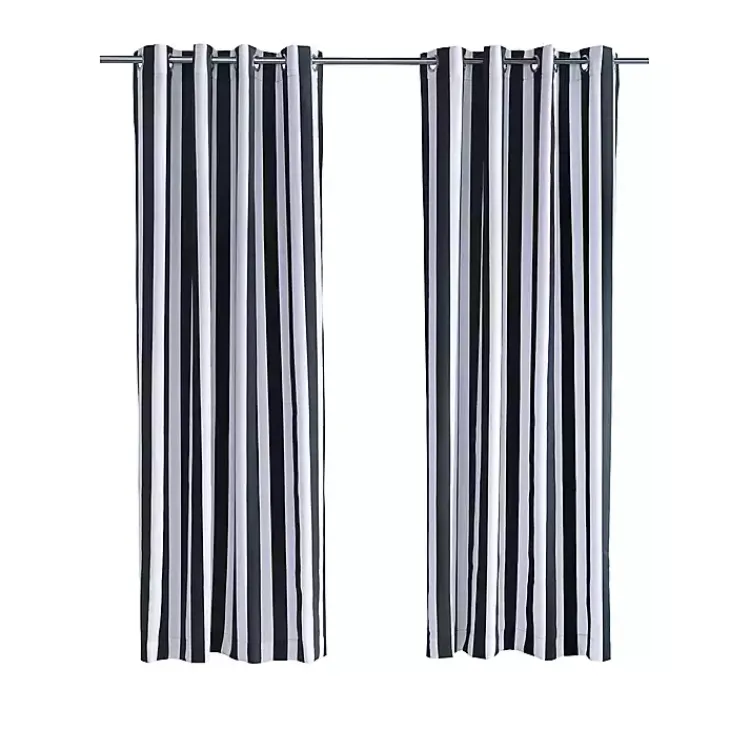 Kirklands Home Black Coastal Stripe Outdoor Curtain Panel, 96 in. Discount