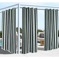 Kirklands Home Black Coastal Stripe Outdoor Curtain Panel, 96 in. Discount