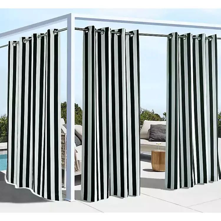 Kirklands Home Black Coastal Stripe Outdoor Curtain Panel, 96 in. Discount