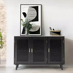 Kirklands Home Contemporary Lattice Doors Sideboard Black Sale
