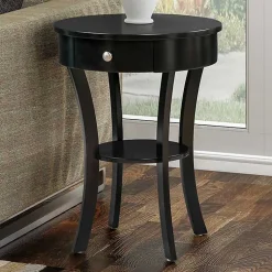Kirklands Home Curved Legs Round Drawer Accent Table Black Hot