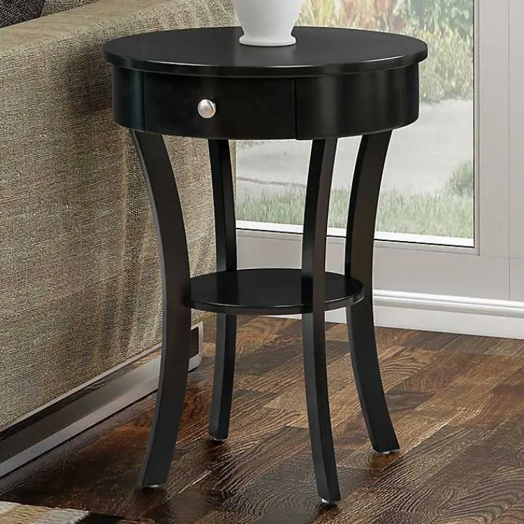Kirklands Home Curved Legs Round Drawer Accent Table Black Hot