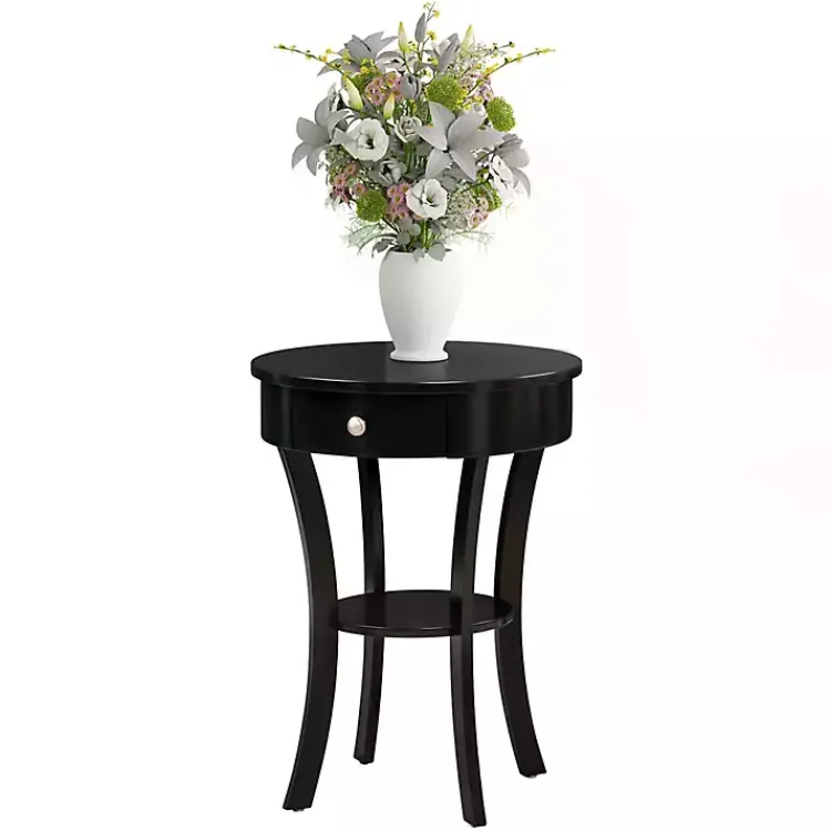 Kirklands Home Curved Legs Round Drawer Accent Table Black Hot