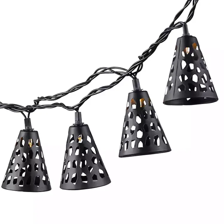 Kirklands Home Cutout Cone Outdoor String Lights Black Clearance
