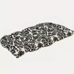 Kirklands Home Black Damask Tufted Outdoor Settee Cushion New