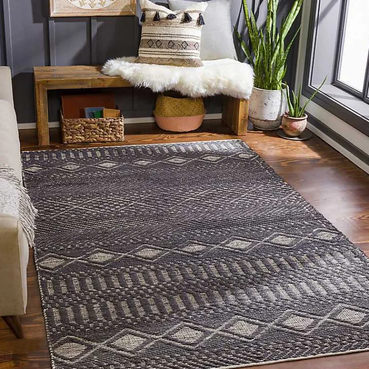 Kirklands Home Diamond Jute Area Rug, 5x7 Black New