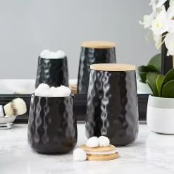 Kirklands Home Dimpled Bamboo Canisters, Set of 2 Black Online