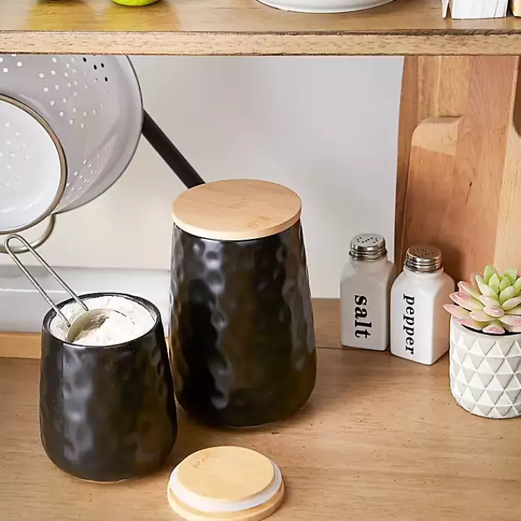 Kirklands Home Dimpled Bamboo Canisters, Set of 2 Black Online
