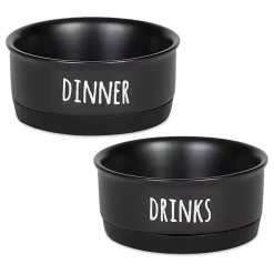 Kirklands Home Dinner & Drinks 2-pc. Pet Bowl Set, 4 in. Black Hot