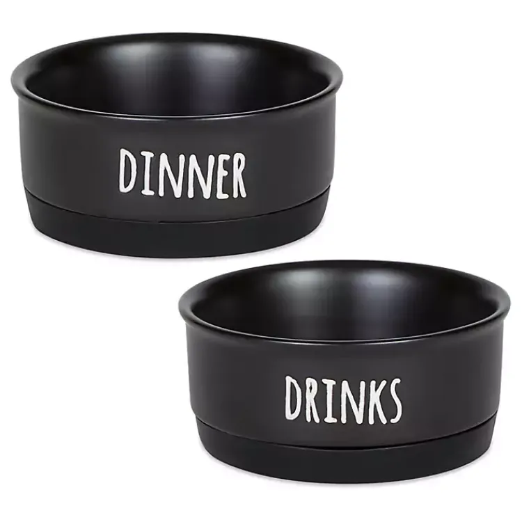 Kirklands Home Dinner & Drinks 2-pc. Pet Bowl Set, 4 in. Black Hot