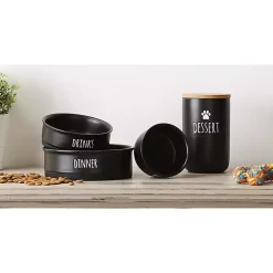Kirklands Home Dinner & Drinks 2-pc. Pet Bowl Set, 4 in. Black Hot