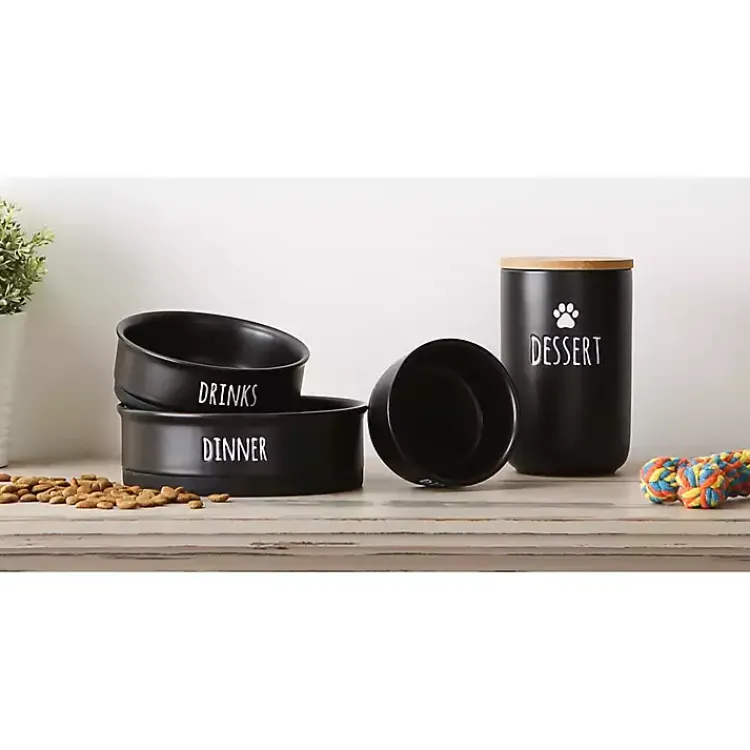 Kirklands Home Dinner & Drinks 2-pc. Pet Bowl Set, 4 in. Black Hot