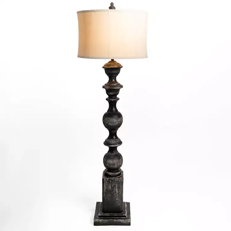 Kirklands Home Black Distressed Carved Floor Lamp Tan Sale