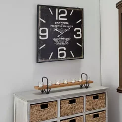Kirklands Home Black Distressed Wood Face Square Clock Clearance