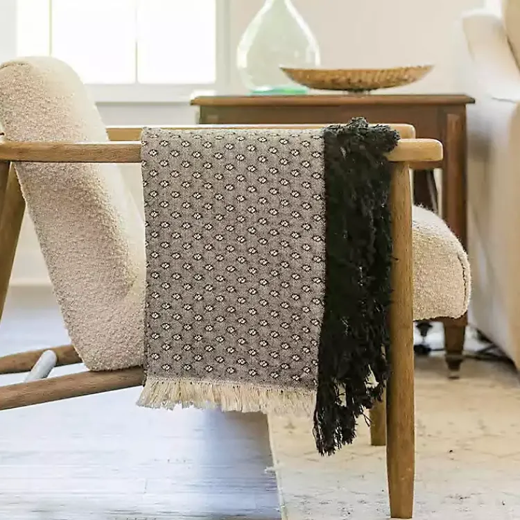 Blankets & Throws>Kirklands Home Dotted Woven Throw Black