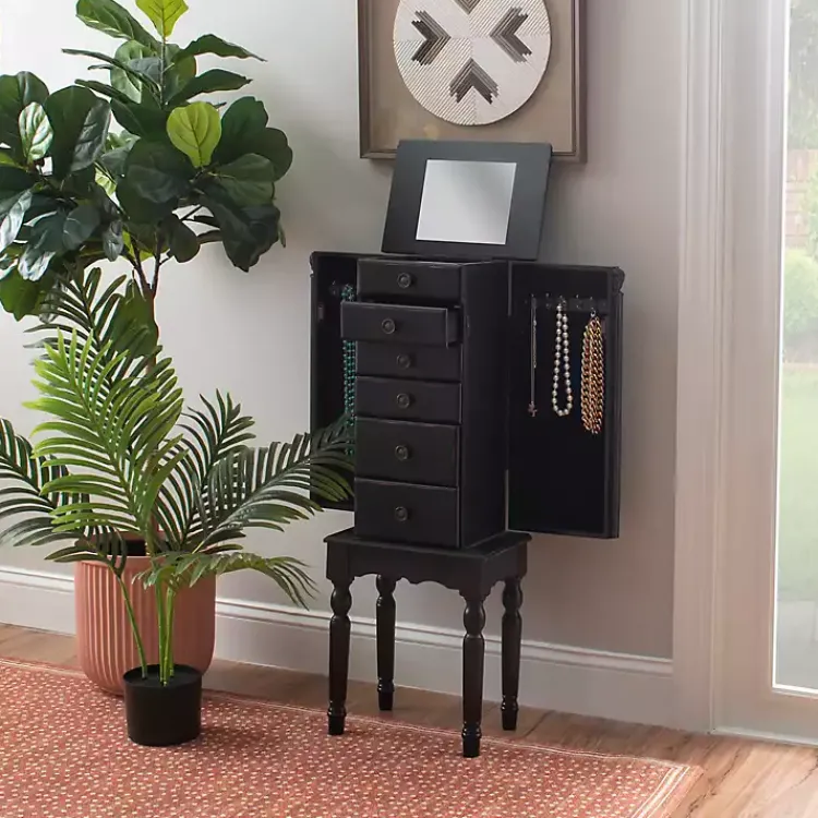 Kirklands Home 5-Drawer Ollie Petite Jewelry Armoire Black New